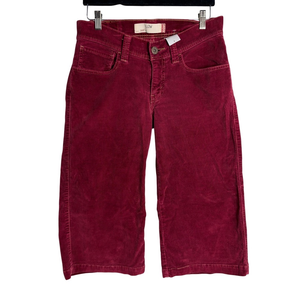 Levis 542 Low Rise Corduroy Cropped Pants Burgundy Red Wine Size 8 vintage boho